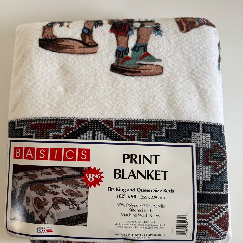 Basics Pillowtex Native American Print Blanket King Queen Western Made in USA - Picture 2 of 6